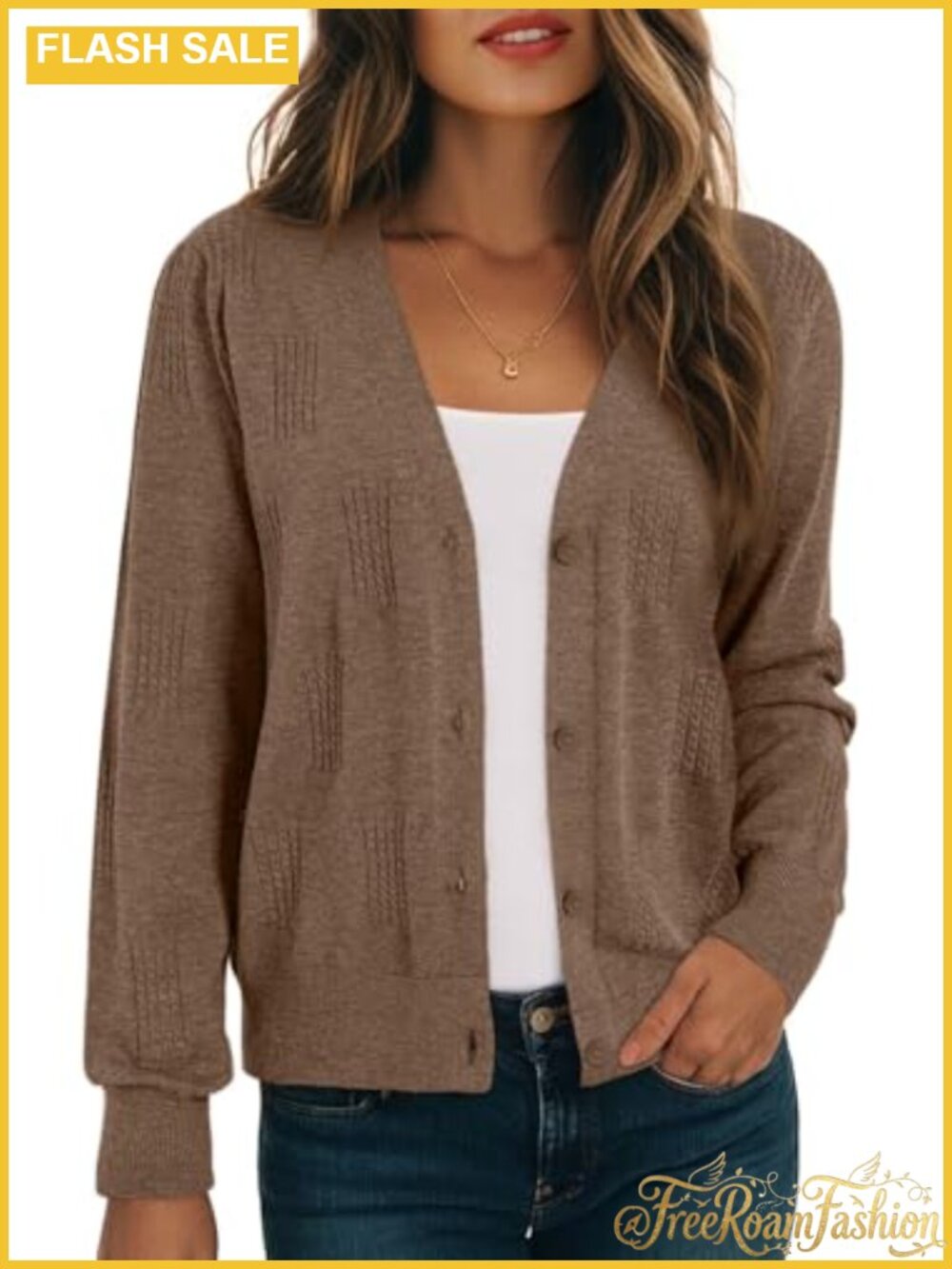 Dokotoo Women's V-Neck Open Front Knit Cardigan Sweater with Pockets